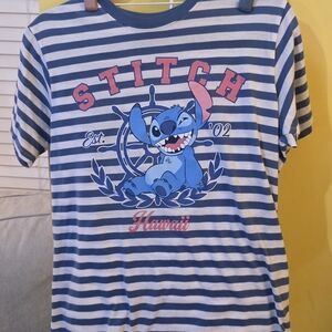 Disney Blue and White Striped Stitch Tee